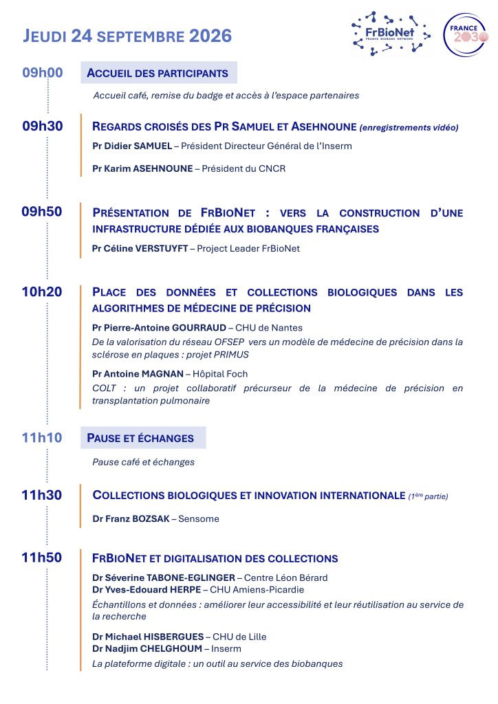1ère page du programme de la Journée nationale de FrBioNet du 24/09/2026